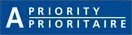 Logo mit den Worten 'PRIORITY' in Weiß auf blauem Hintergrund.