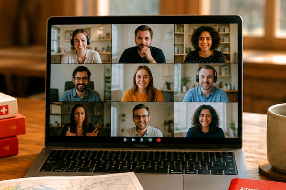 Online-Austausch zu Geografie, Geschichte, Politik und Einbürgerung der Schweiz in einem interaktiven Webinar.