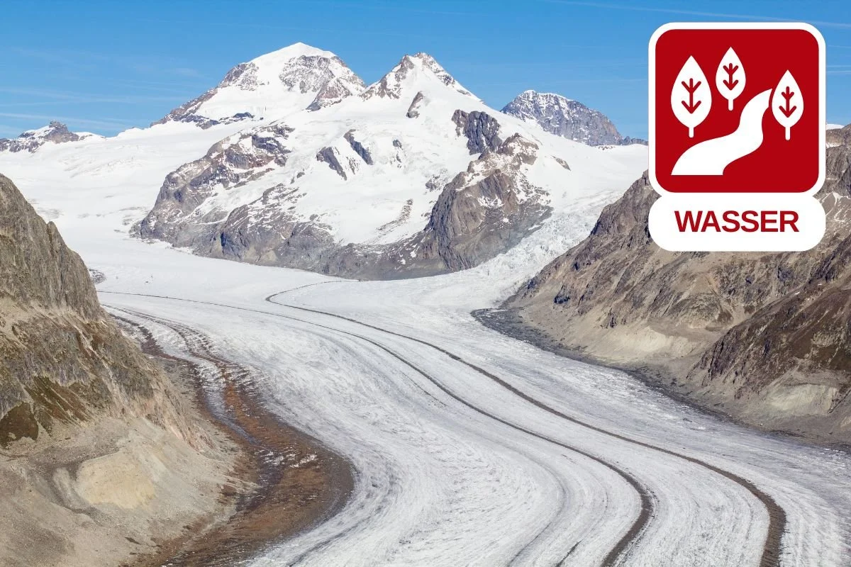 Aletschgletscher in den Alpen als grösster Gletscher der Schweiz und wichtiger Wasserspeicher