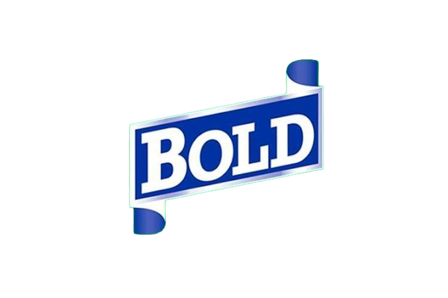 The image features a blue and white sign with the word "BOLD" written on it, attached to a pole.