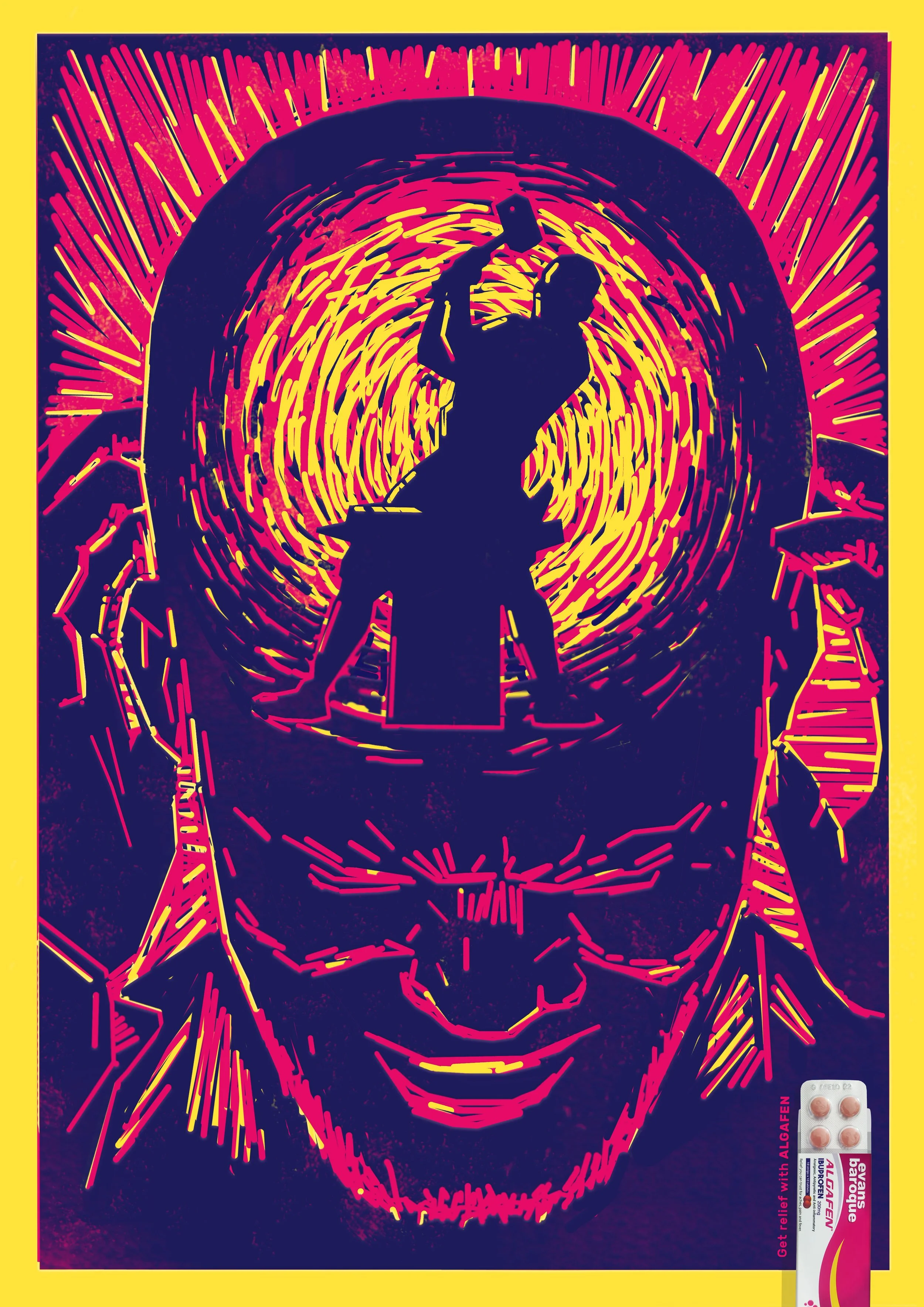 A stylized, artistic illustration of a person holding a phone or camera in front of their face, with colorful lines and patterns radiating outward, resembling a digital or pop art style.