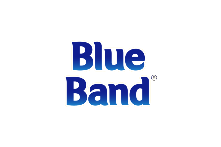 Logo for Blue Band, featuring large blue text with a yellow background and a red line underneath.