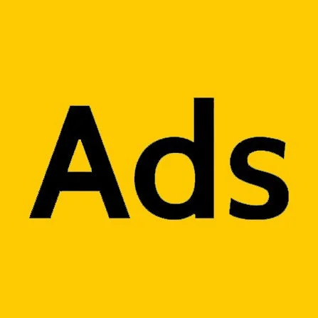 Yellow background with the word 'Ads' in bold black letters.