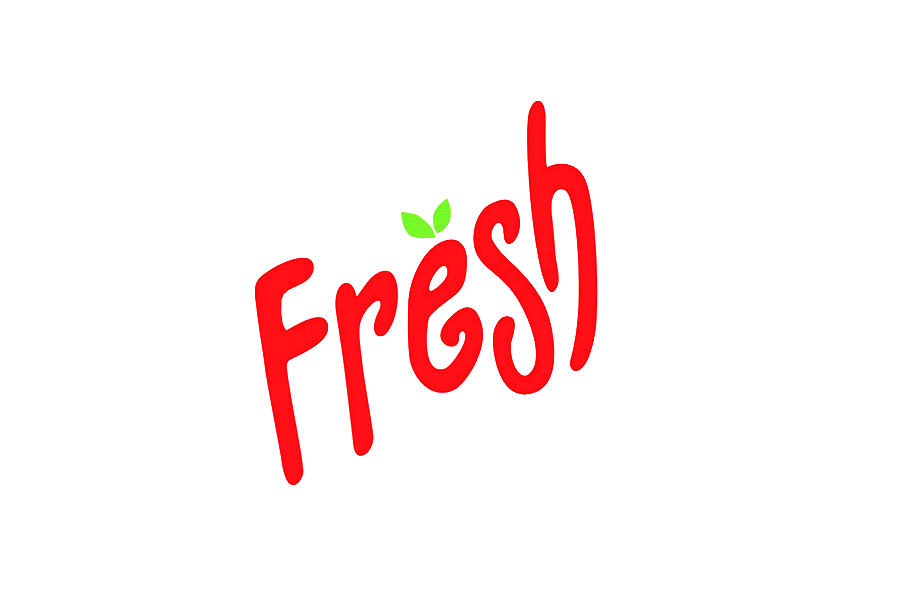 The word 'Fresh' written in red with two small green leaves above the 'e' on a white background.