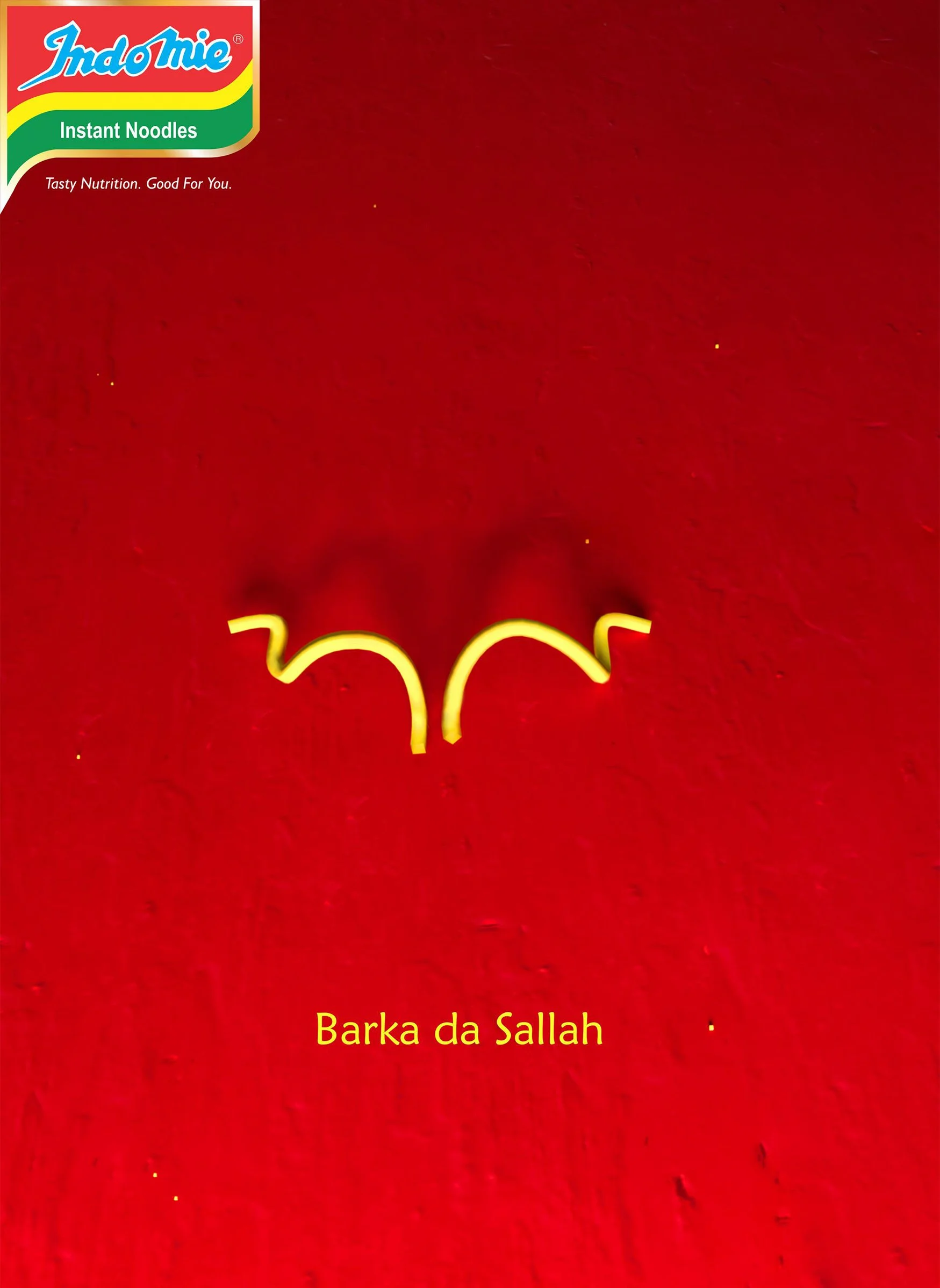 A red background with a yellow neon line drawing of a mosque and the words "Barka da Sallah" in yellow at the bottom.