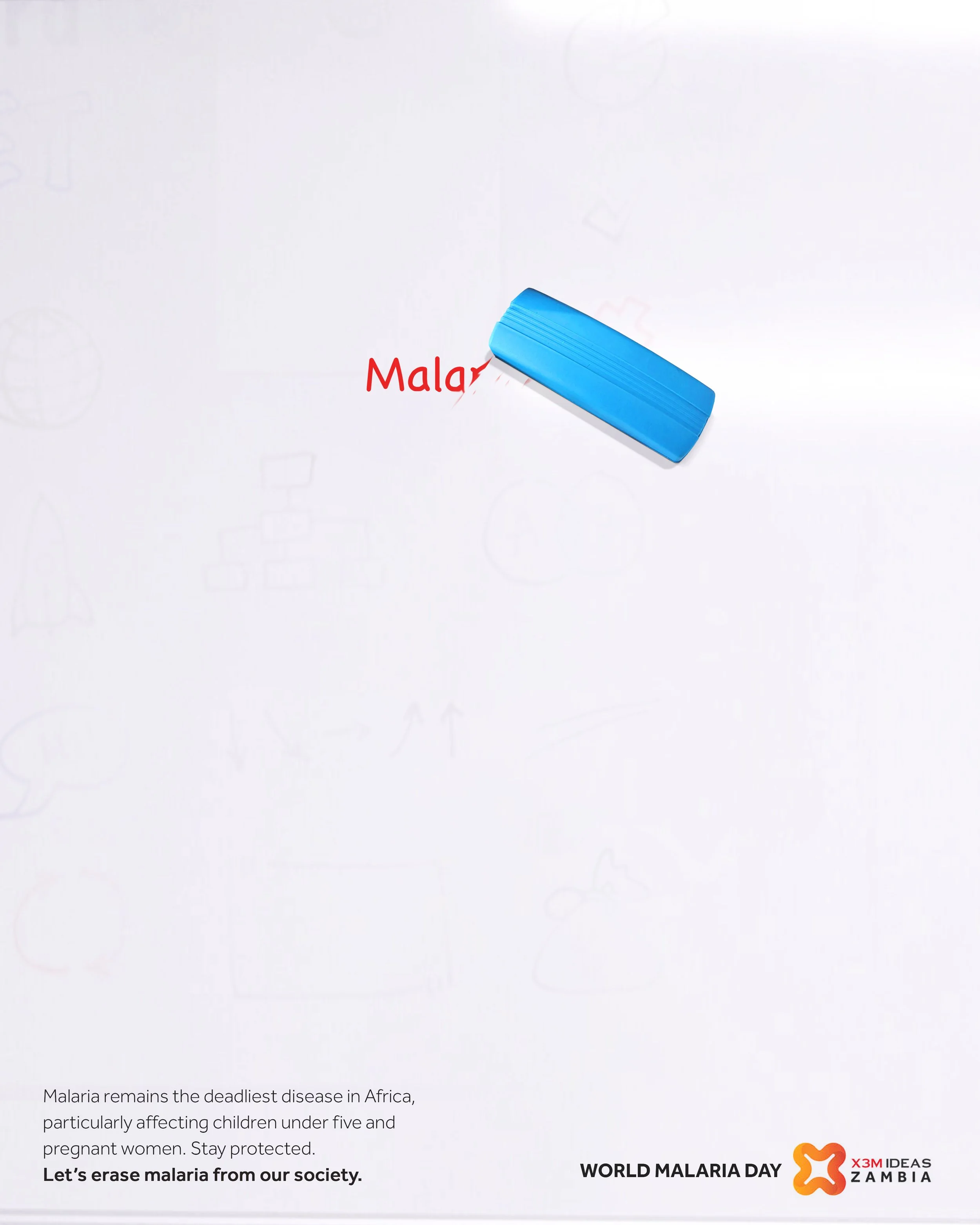 Text and a blue eraser on a white background, with a small logo of an orange and white abstract shape and the text 'X3M Ideas Zambia' in the bottom right corner.