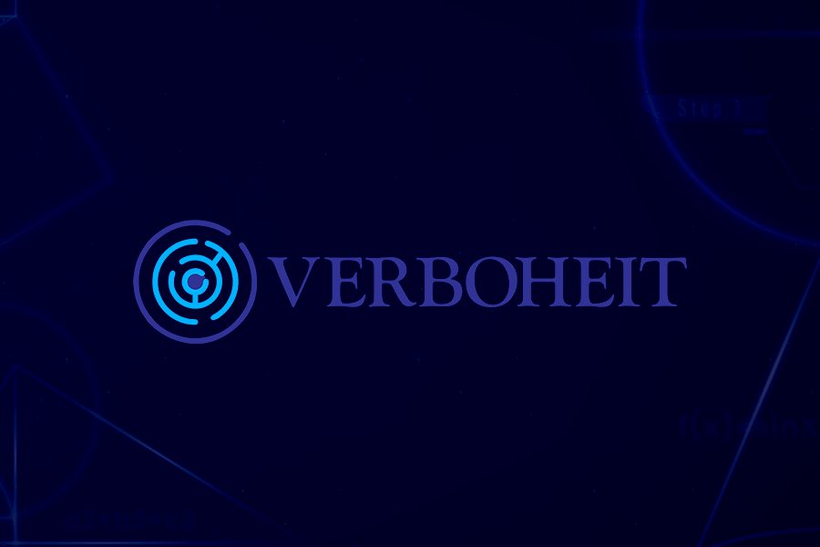 Logo with a circular maze design and the word 'VERBOHET' on a dark blue background.
