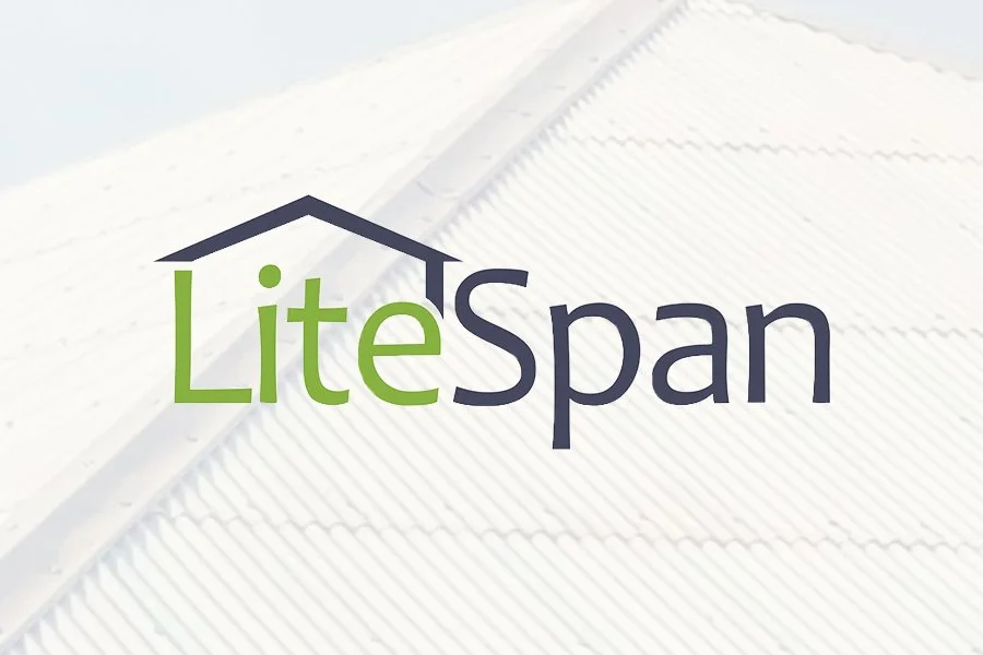 LiteSpan logo with a black roof graphic above the text on a white textured background.