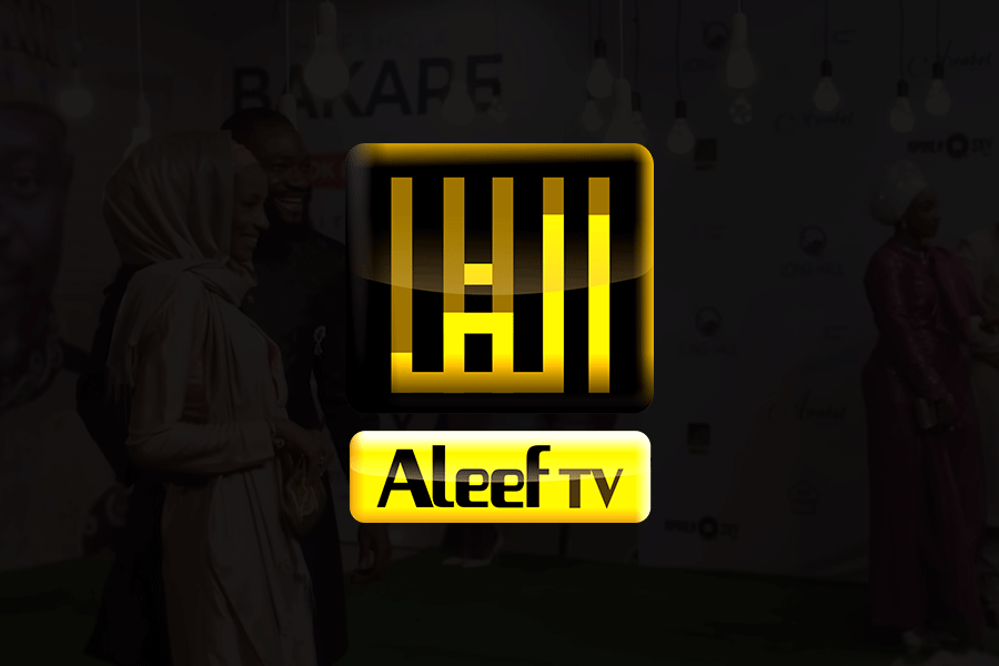 A logo with Arabic script and the text 'AleeF TV' below it, illuminated with yellow and black colors.