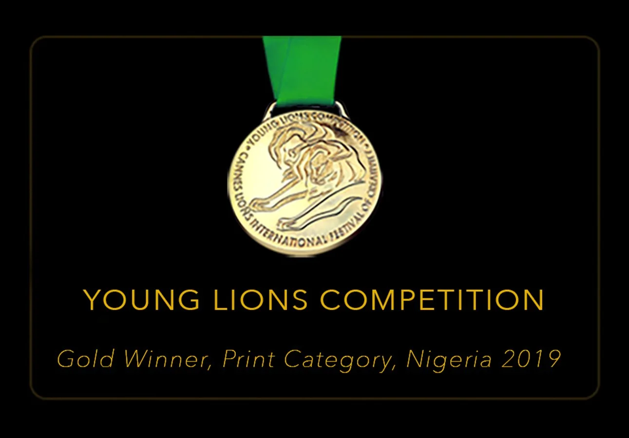 Medal with a lion design and green ribbon, awarded for Young Lions Competition, Nigeria 2019, Print Category, Gold Winner.