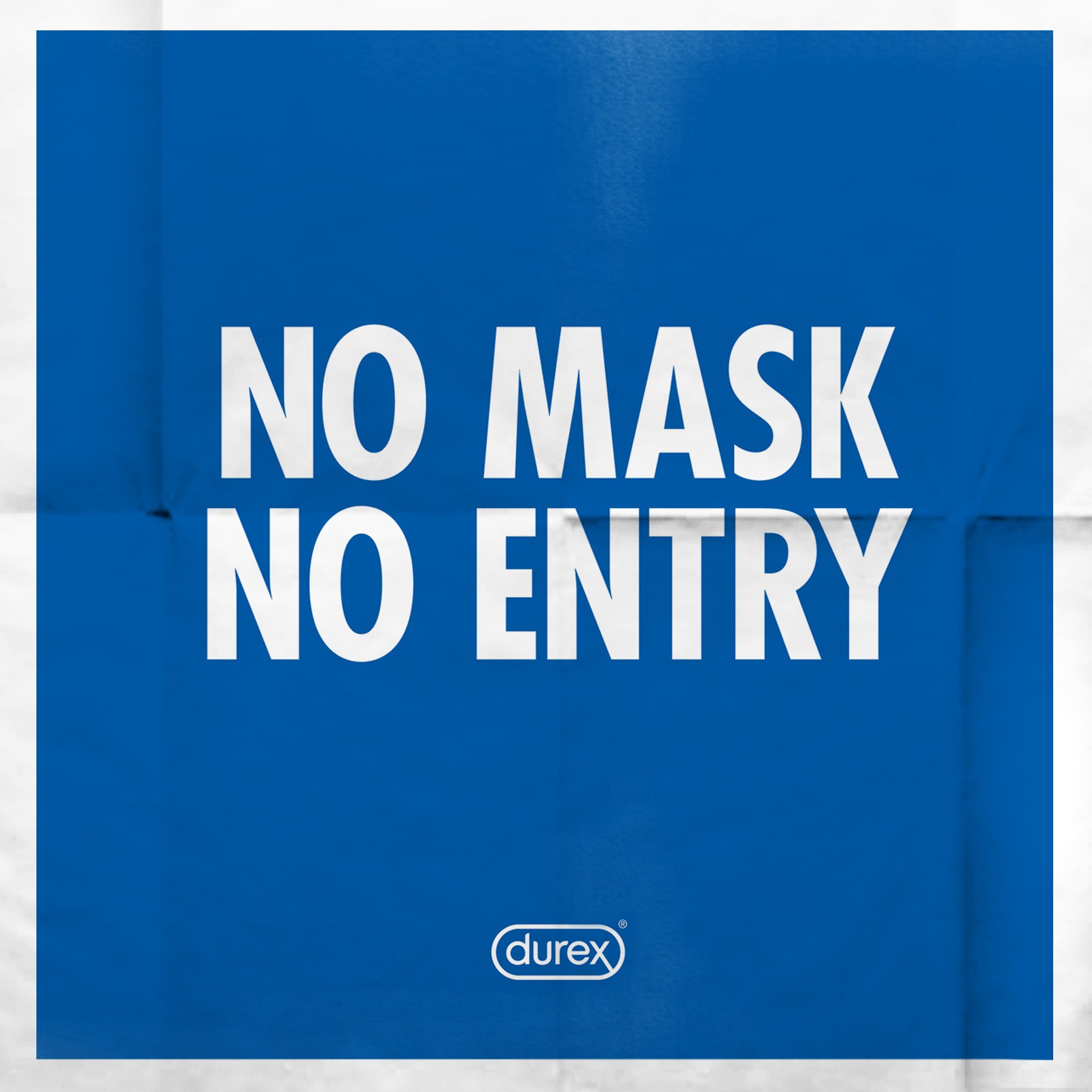 Blue box of Durex condoms with large white text saying 'NO MASK NO ENTRY'