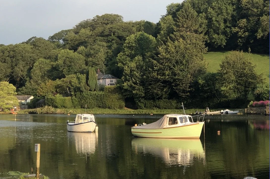 Boats anchored on Lerryn river, a view from Cobble Cottage.