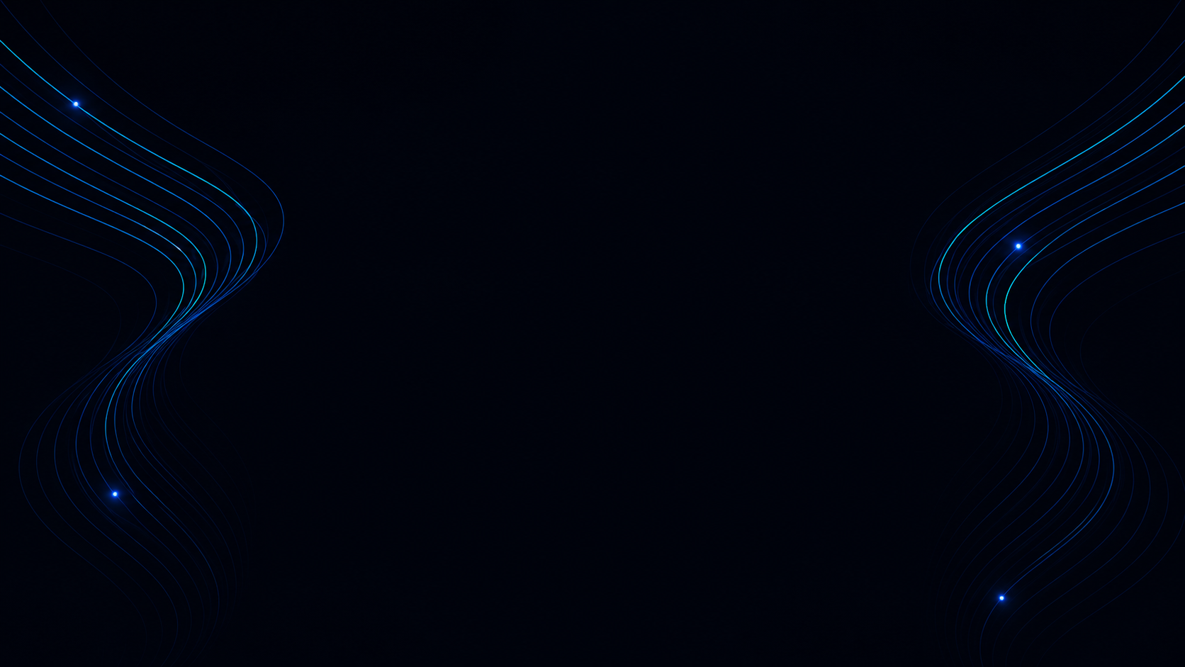Dark digital background with blue and cyan wavy lines and small glowing points on the sides.