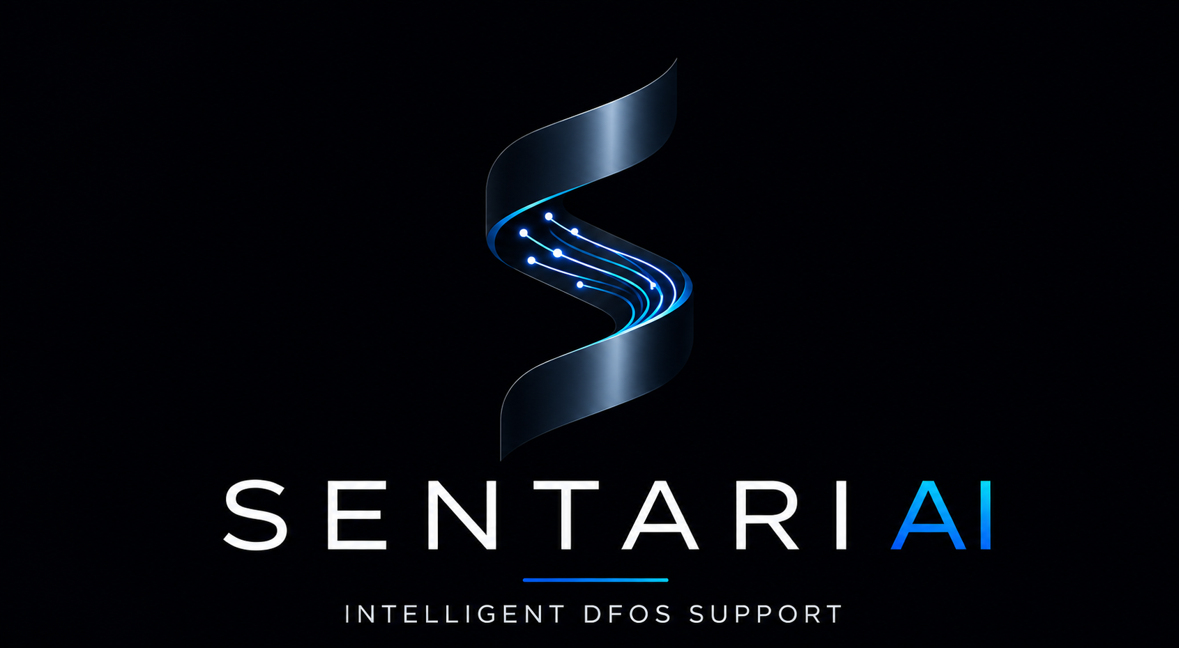 Logo of Sentari AI with a stylized DNA helix in blue and white, and text indicating 'INTELLIGENT DFS SUPPORT' on a dark background.