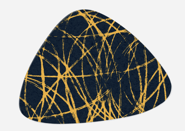 Close-up of an abstract object with a dark blue background and golden orange streaks.