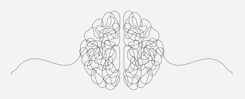 An abstract line drawing that forms a symmetrical pattern resembling a human brain with extensions on either side.