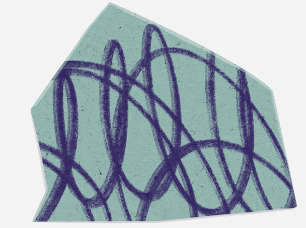 Abstract drawing with dark blue scribbles on a light green background.