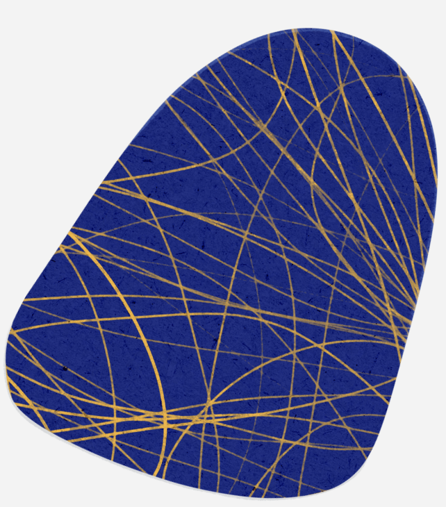 Blue spoon with gold abstract line pattern.