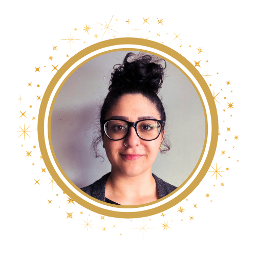 picture of bethany ghattas with gold circle and sparkles