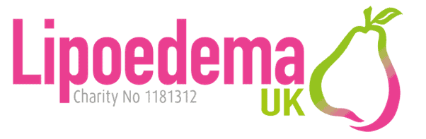 Lipodema UK logo with pink and green text and a stylized pink and green outline of a foot or leg.