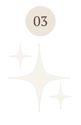 A circular icon with the number 03 inside, surrounded by stylized star-like shapes on a black background.