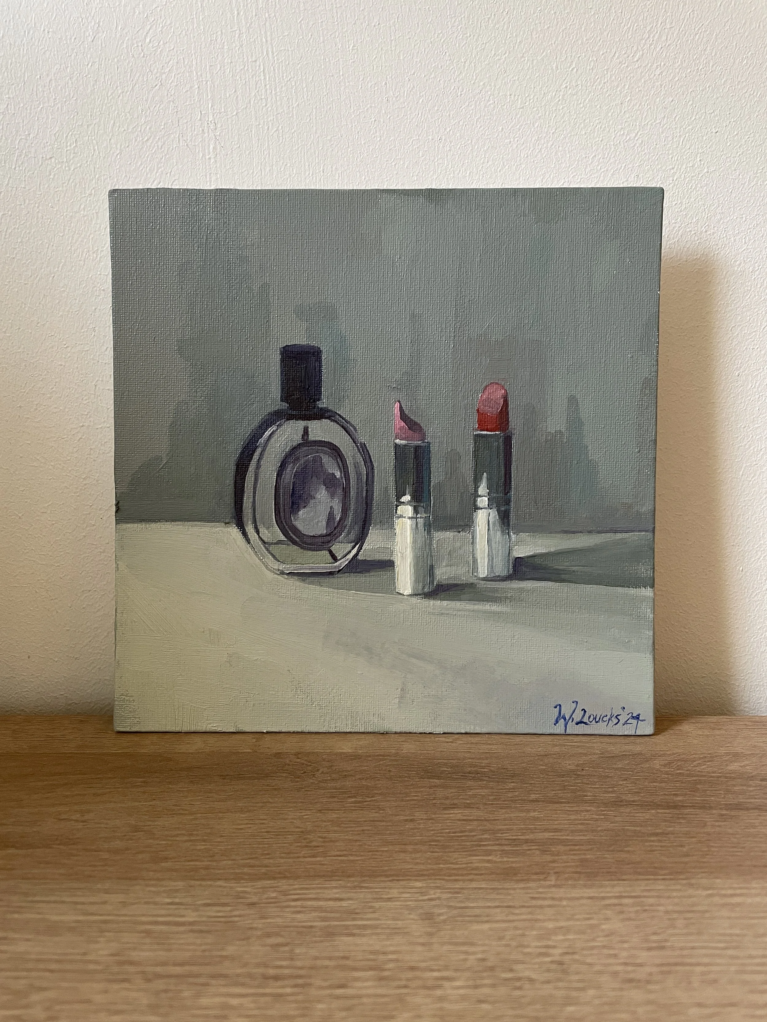 Lipsticks and Perfume, 20x20cm / sold