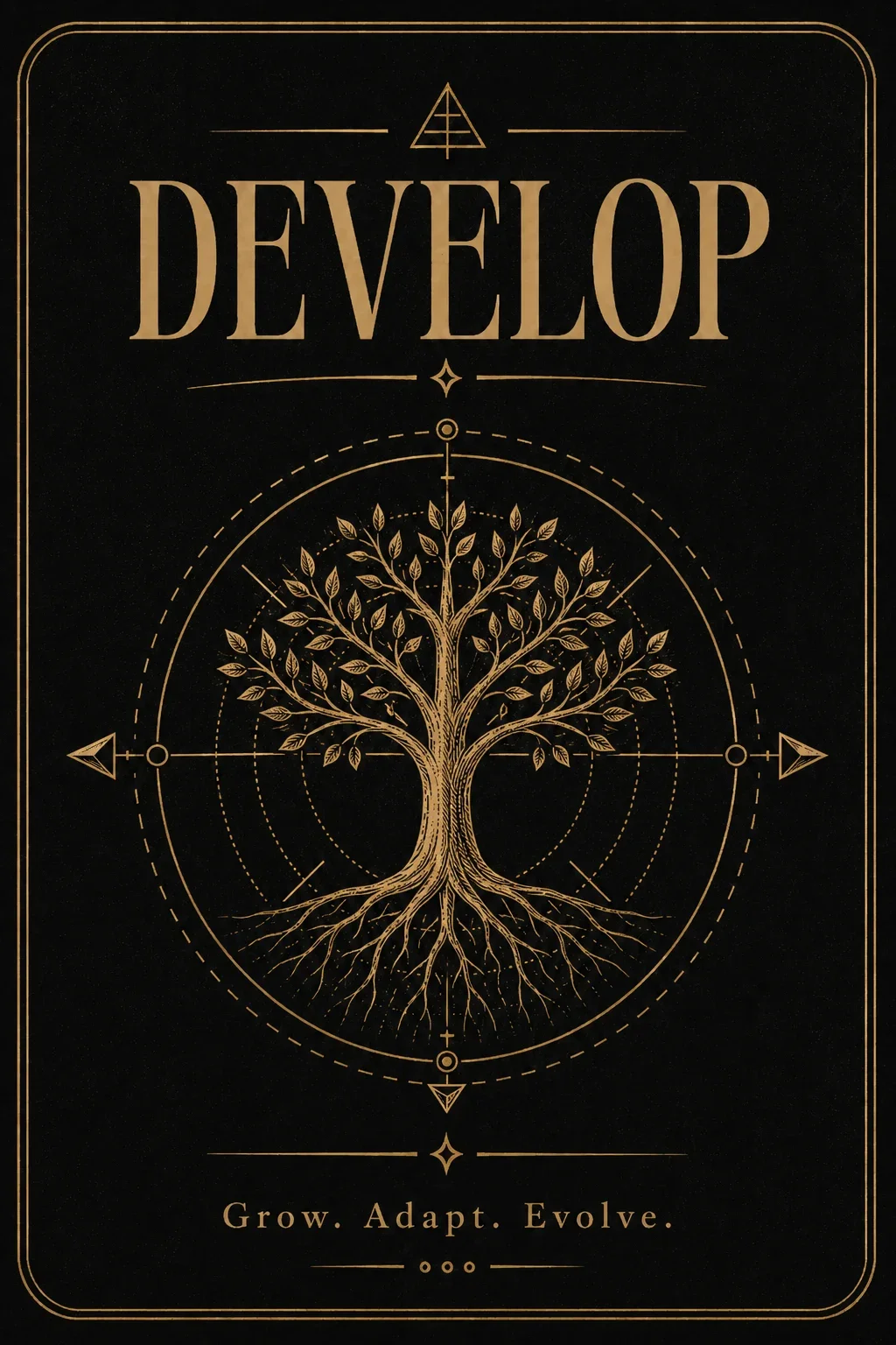 BareBones Combatives Develop graphic featuring a growing tree and the words “Grow. Adapt. Evolve.