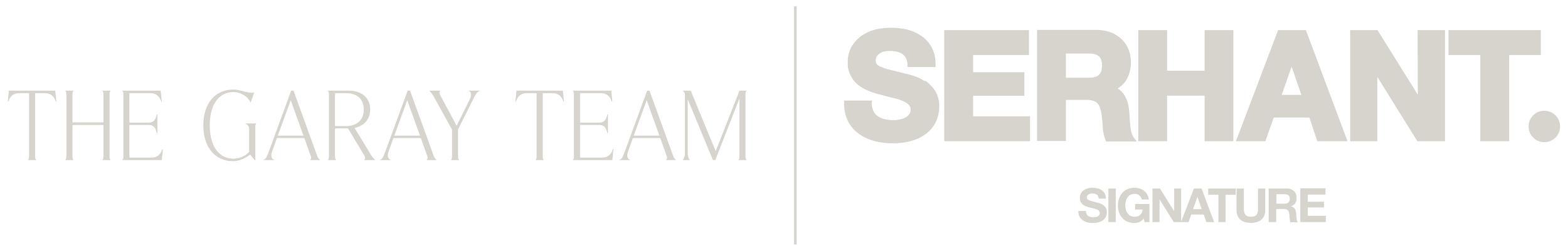 Logo with text reading 'The Garay Team' on the left and 'Serhant' with 'Signature' underneath on the right, separated by a vertical line.