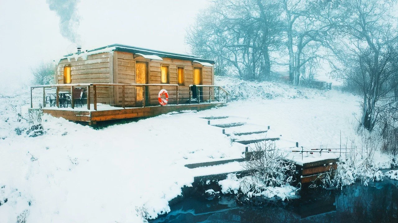Winter Fishing in a Off-Grid Fishing Cabin