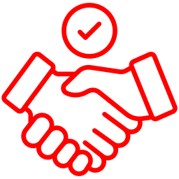 Outline of a handshake with a checkmark above it, symbolizing agreement or approval.