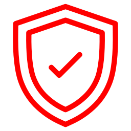 A red shield with a check mark inside, symbolizing security or protection.