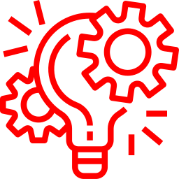 An illustration of a lightbulb with gear icons inside it, representing ideas and innovation.
