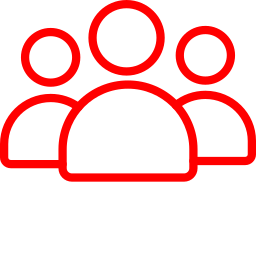Icon of four people in a group, outlined in red.