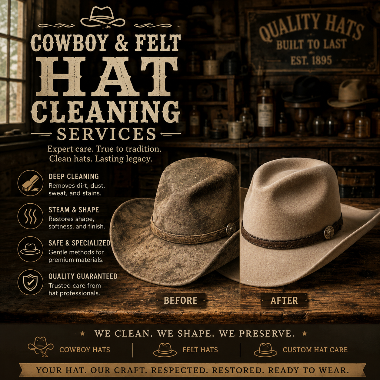 Hat Cleaning, Steaming and Reshaping Service