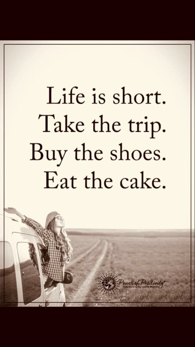 Inspirational quote on a beige background with a woman leaning out of a car window in a field.