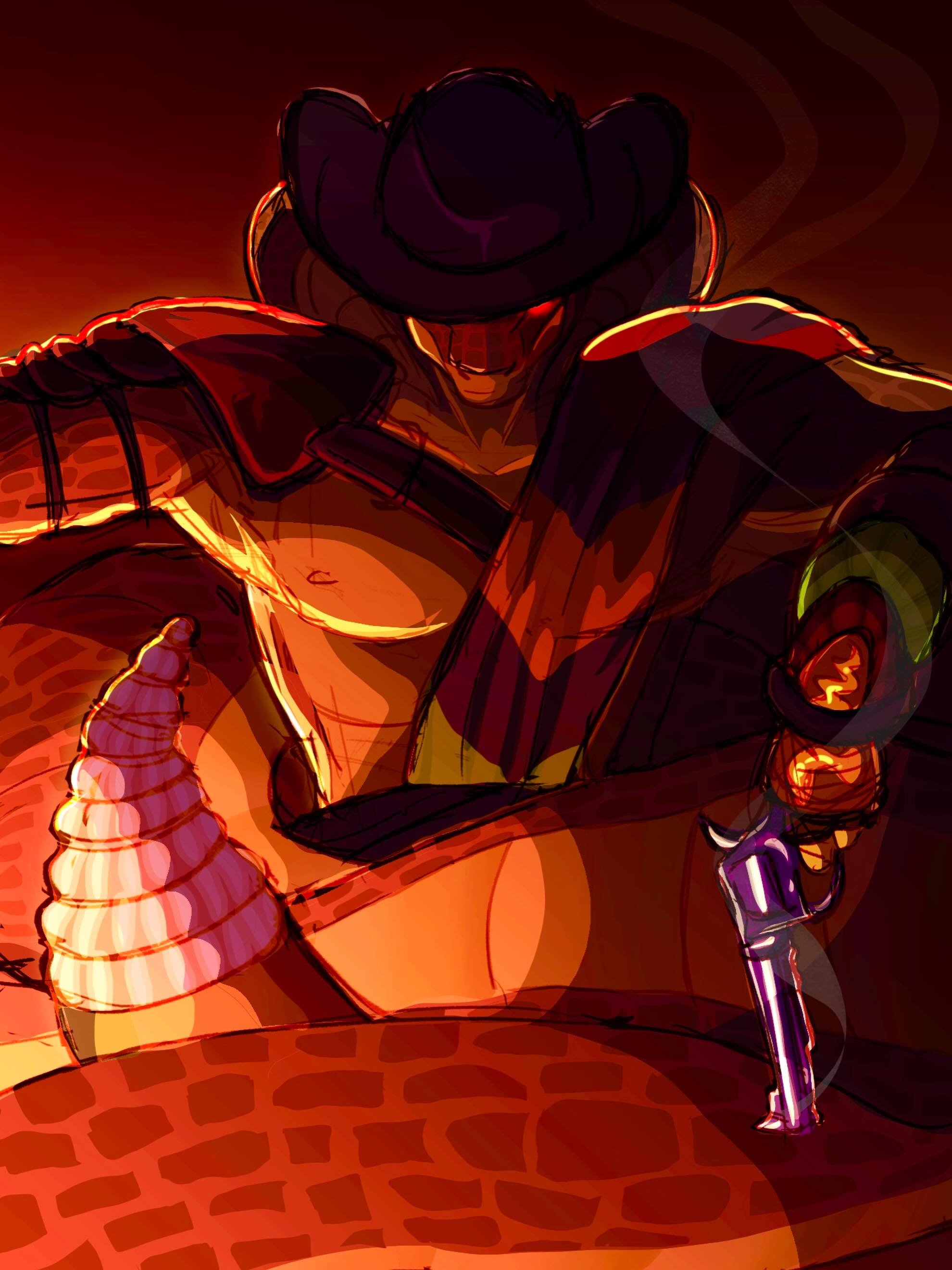 the only way i&rsquo;ve been getting through these last couple heatwaves is by driving around in my ac&rsquo;d car blasting cowboy music, and i was inspired to revisit one of my old characters, levi &ldquo;wildfire&rdquo; wyatt - feared immortal outl