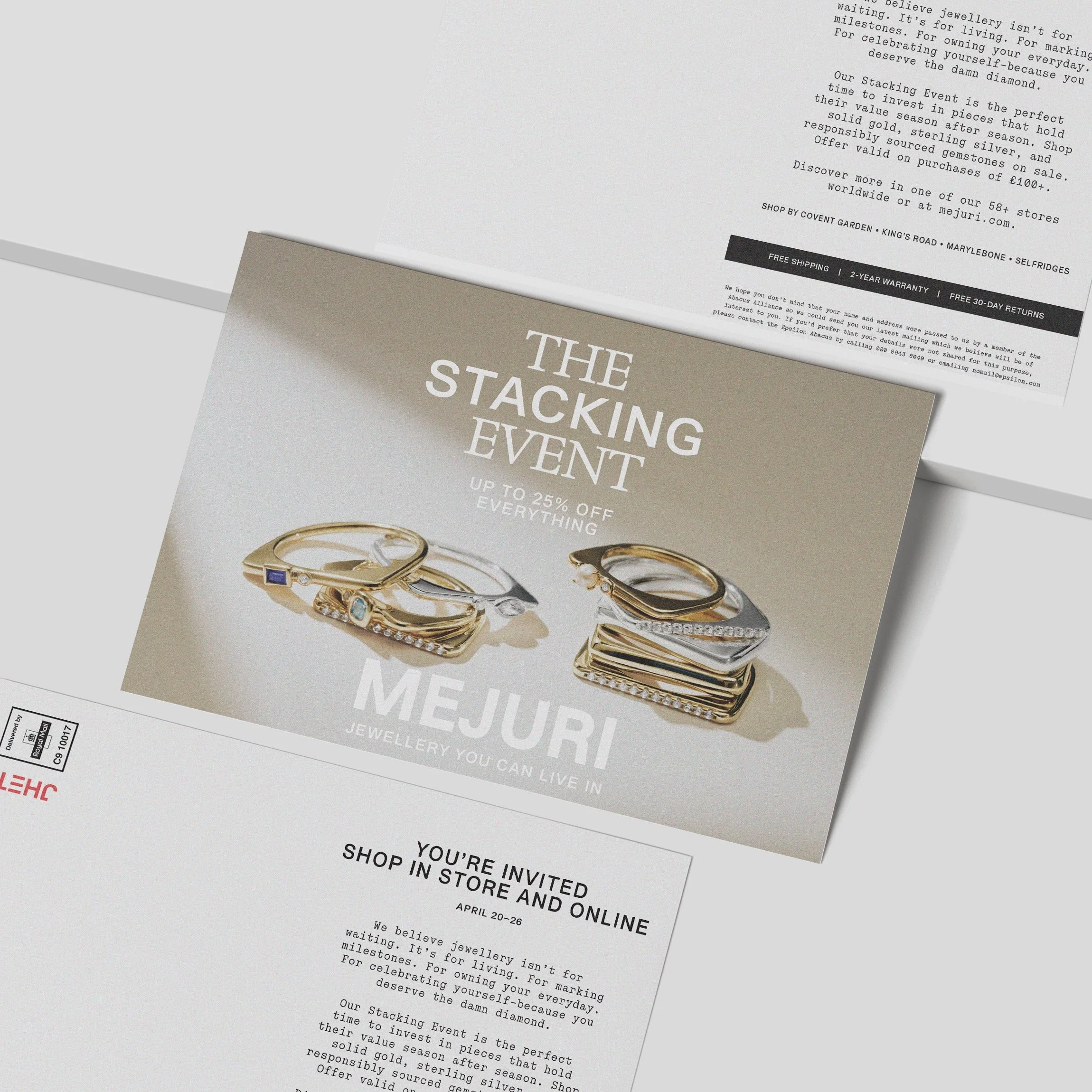 Following on from the first piece, this @mejuri postcard takes a more refined approach.

An A5 format that lets the product breathe, creating a premium, considered feel with a clear message at its core. ✨💍

Sometimes the simplest formats make the st