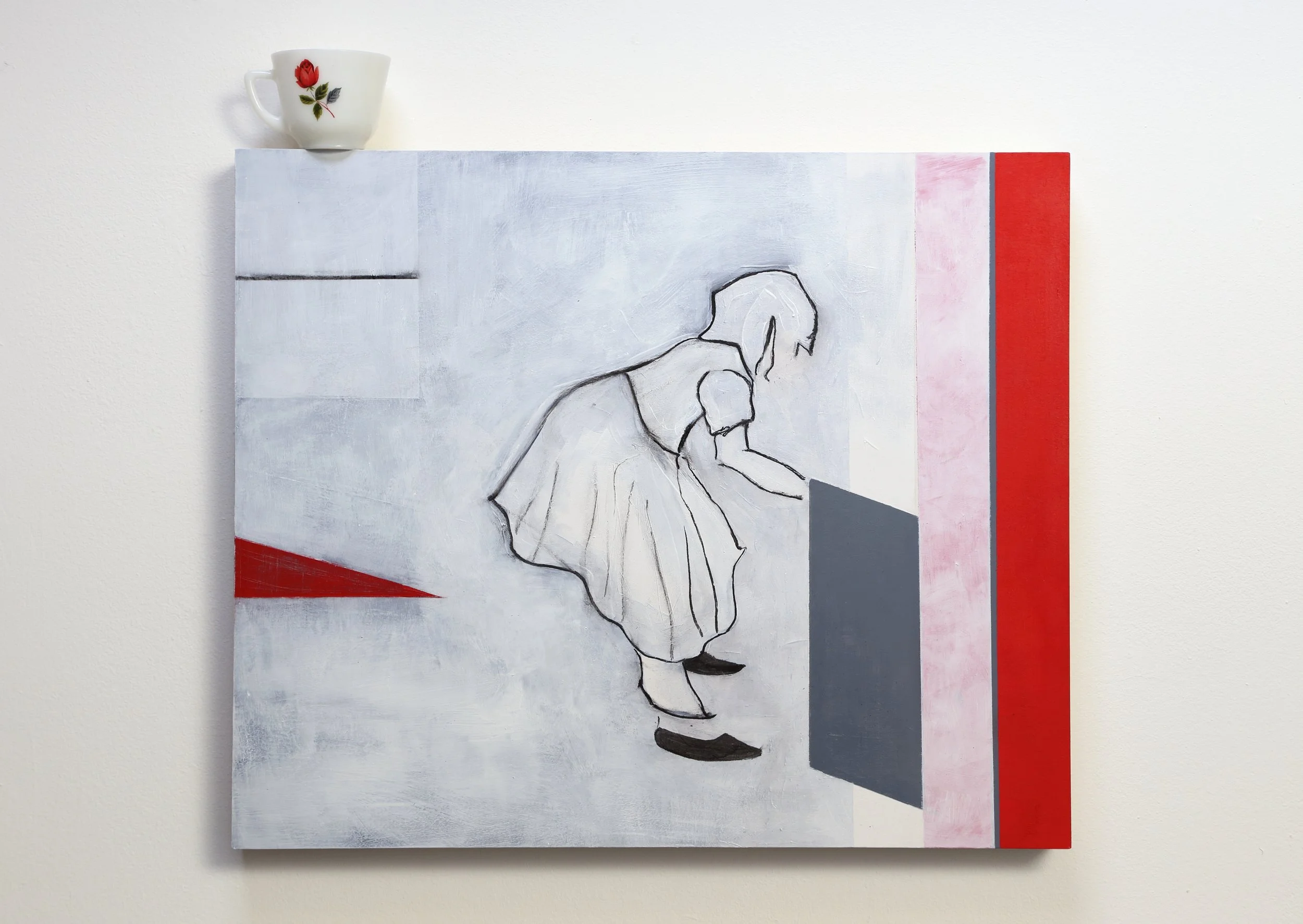 London: Scullion with a Red Wedge, Abstract painting with drawing and assemblage