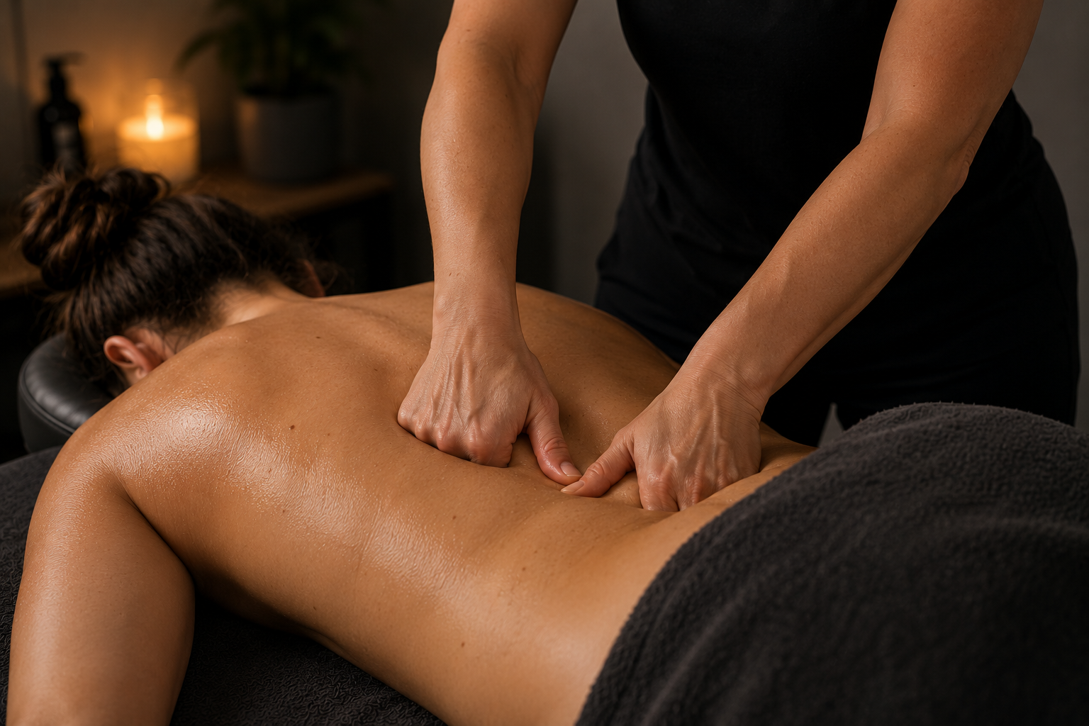 Sports massage treatment focused on upper back and shoulders