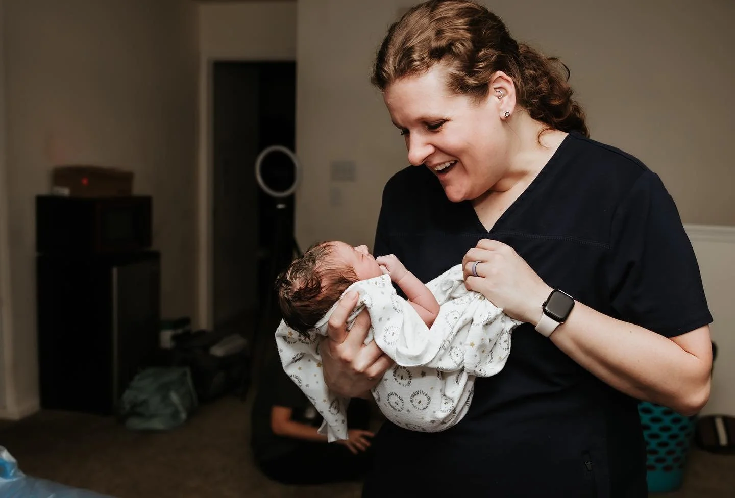 Sara, experienced midwife at Katy Birth Center, providing compassionate newborn care and family-centered support after birth.