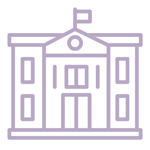 Decorative icon of a university building with a flag