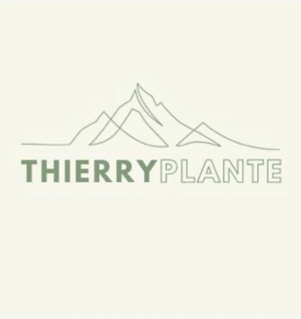 Logo avec un dessin minimalistique de montagnes et le texte 'THIERRY PLANTE'