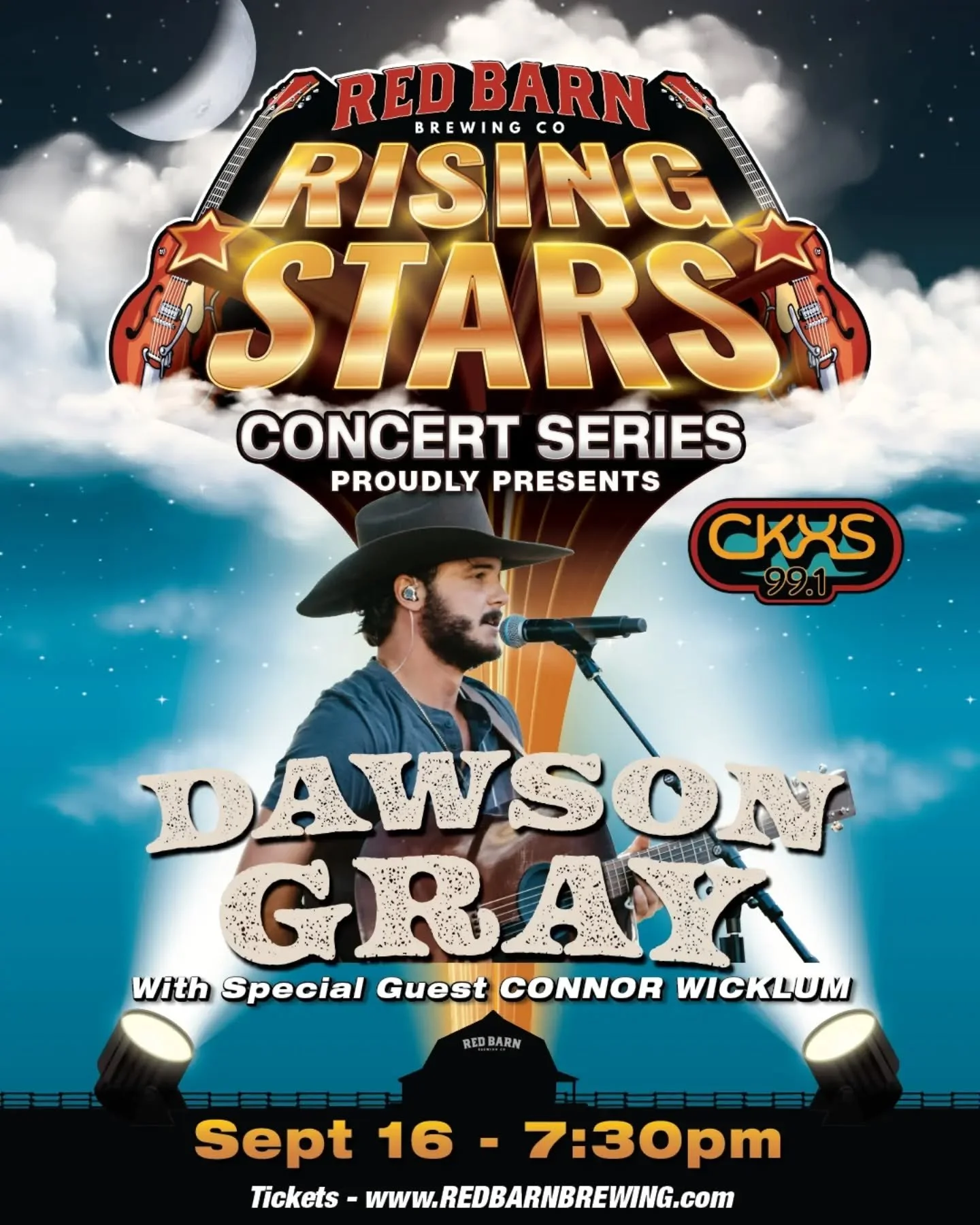 📢 FIRST CONCERT Announcement for 2026/2027 Season!

We are excited to welcome Dawson Gray as part of his Road to Misty Tour across Canada @dawsongray___ with opener Connor Wicklum @connorwicklum 

Red Barn Rising Stars Series is now Sponsored by @99
