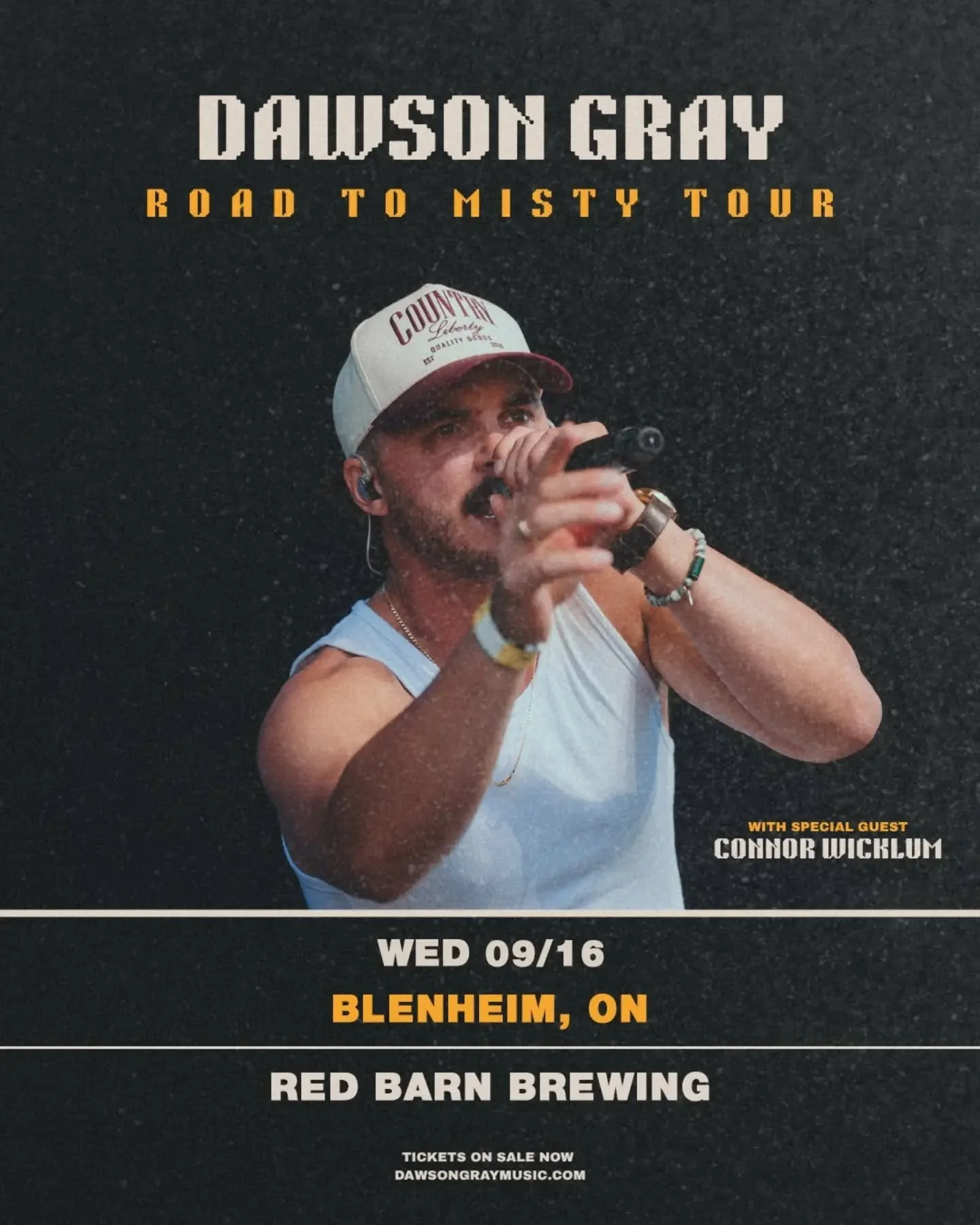 📢 TICKETS NOW ON SALE!

We are excited to welcome Dawson Gray as part of his Road to Misty Tour across Canada @dawsongray___ with special guest Connor Wicklum @connorwicklum 

Red Barn Rising Stars Series is now Sponsored by @991.ckxs
We are so thri