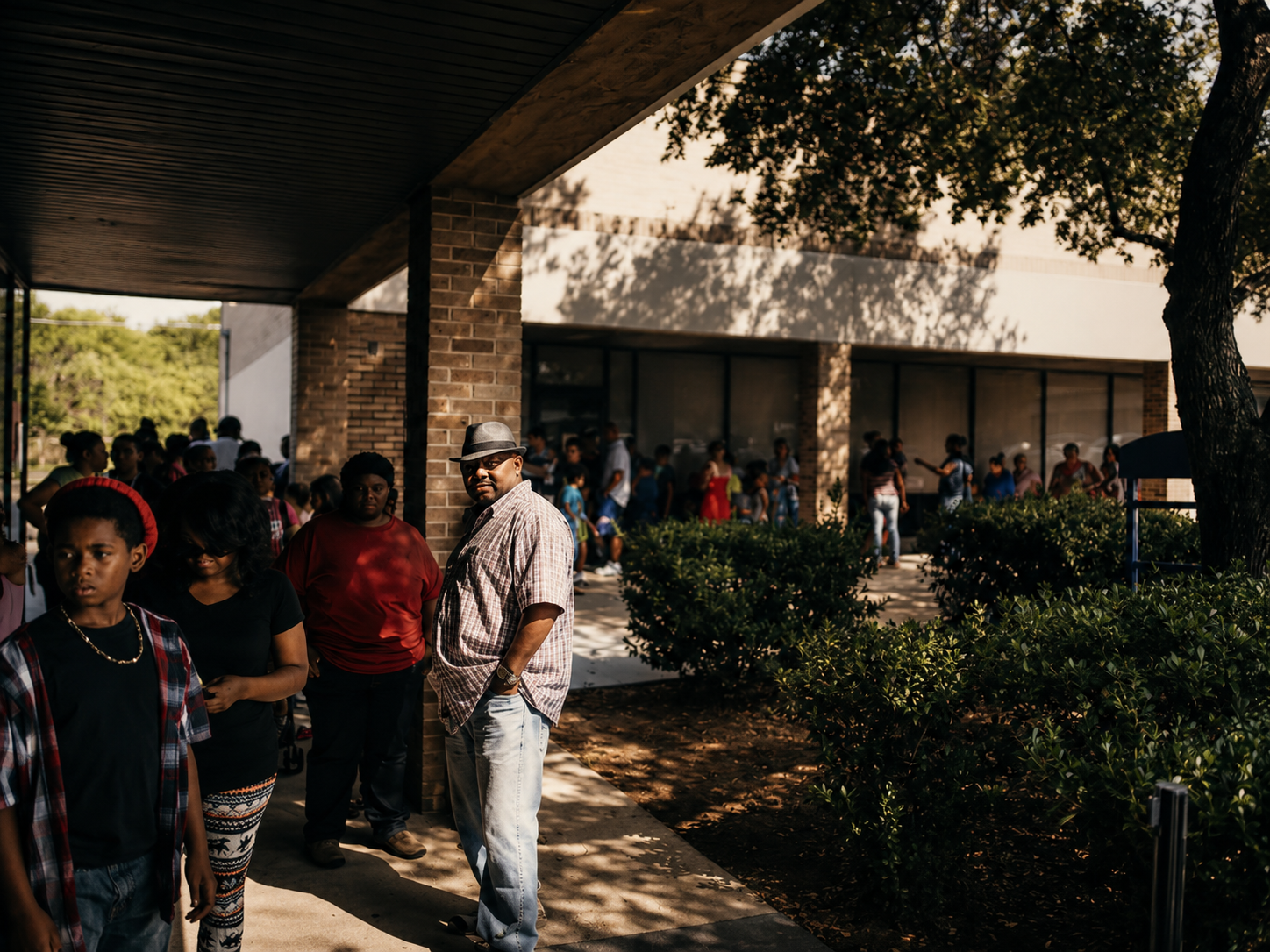 people standing in long line for event