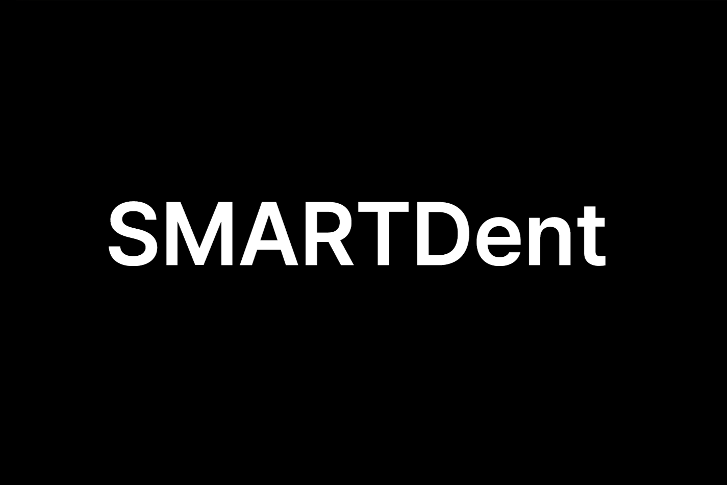 Logo with the text 'SMART Dent' in white, set against a black background.