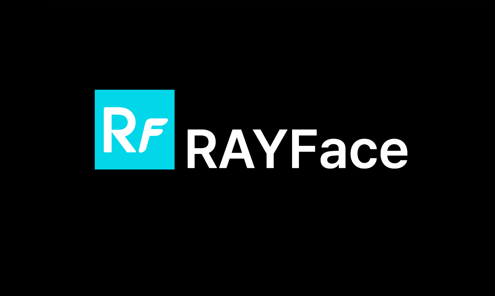 Logo of RF RAYFace with a blue square containing the letters RF and the word RAYFace next to it on a black background.