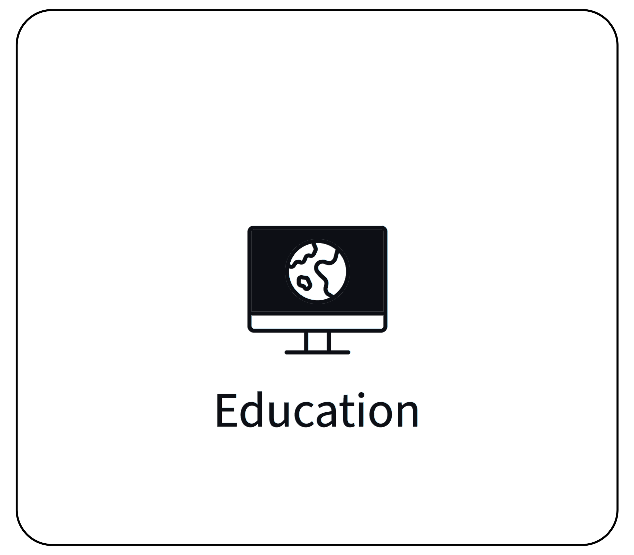 Digital illustration of a computer monitor with a globe on the screen, labeled as 'Education'.