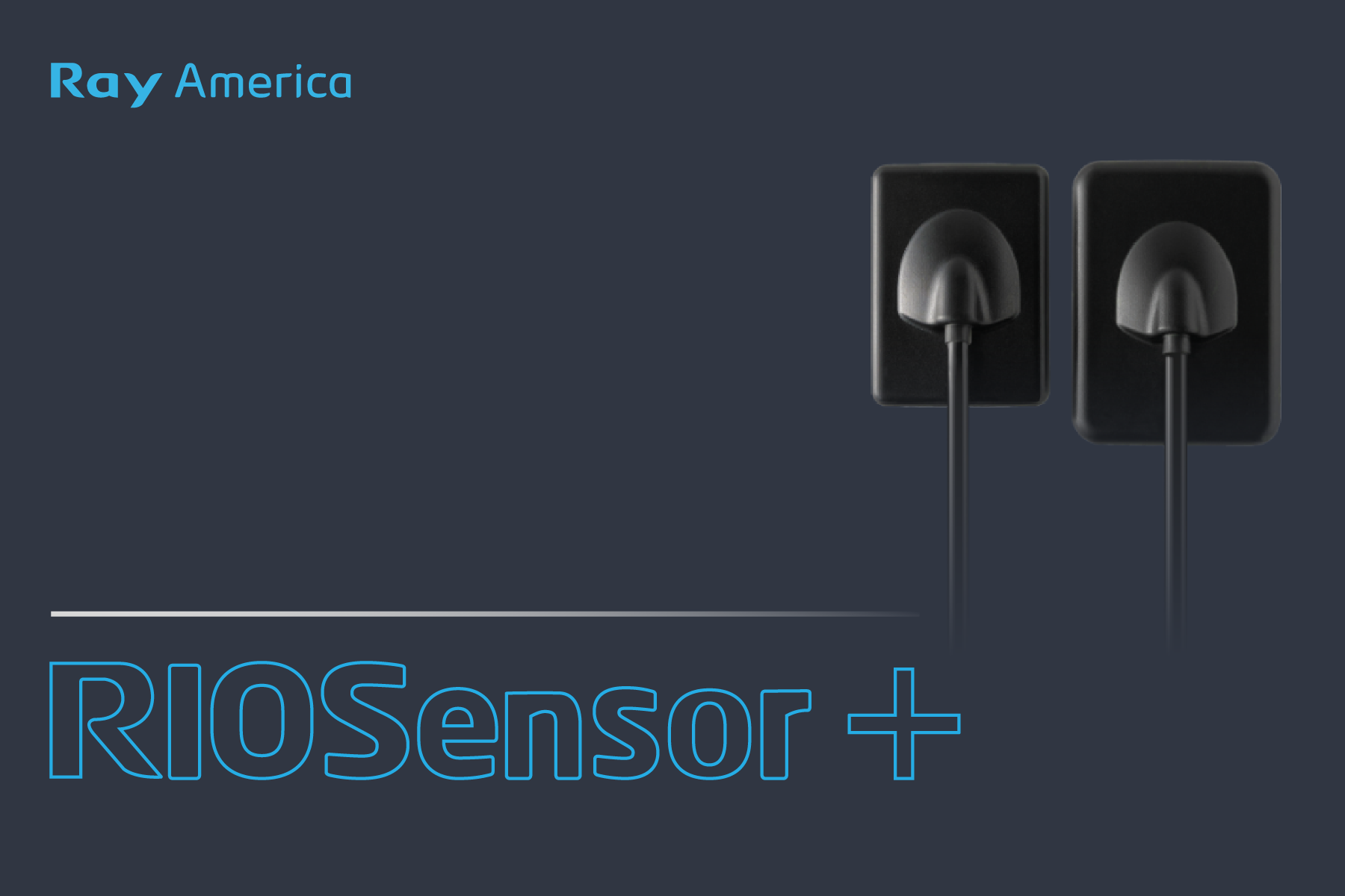 Packaging for Ray America RIOsensor+ with two black sensors on a dark background.