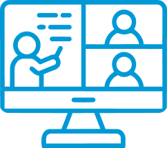 Computer screen showing a virtual meeting with three participants, one presenting